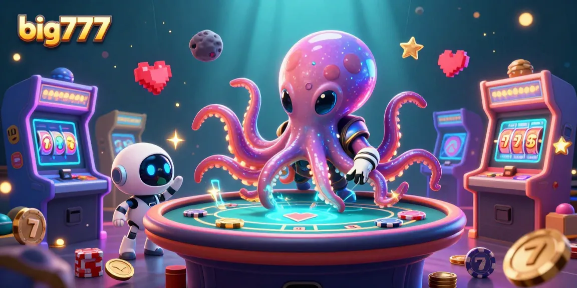 Experience big777's thrilling slot games with a 3D octopus dealer and dynamic poker scene.