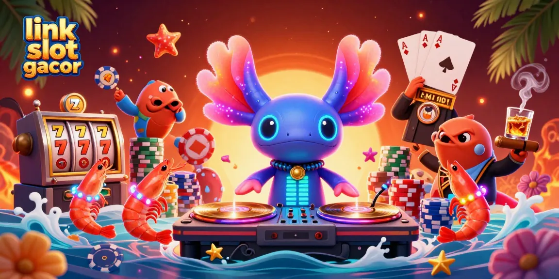 Experience the excitement of link slot gacor through vibrant characters in a lively casino scene.