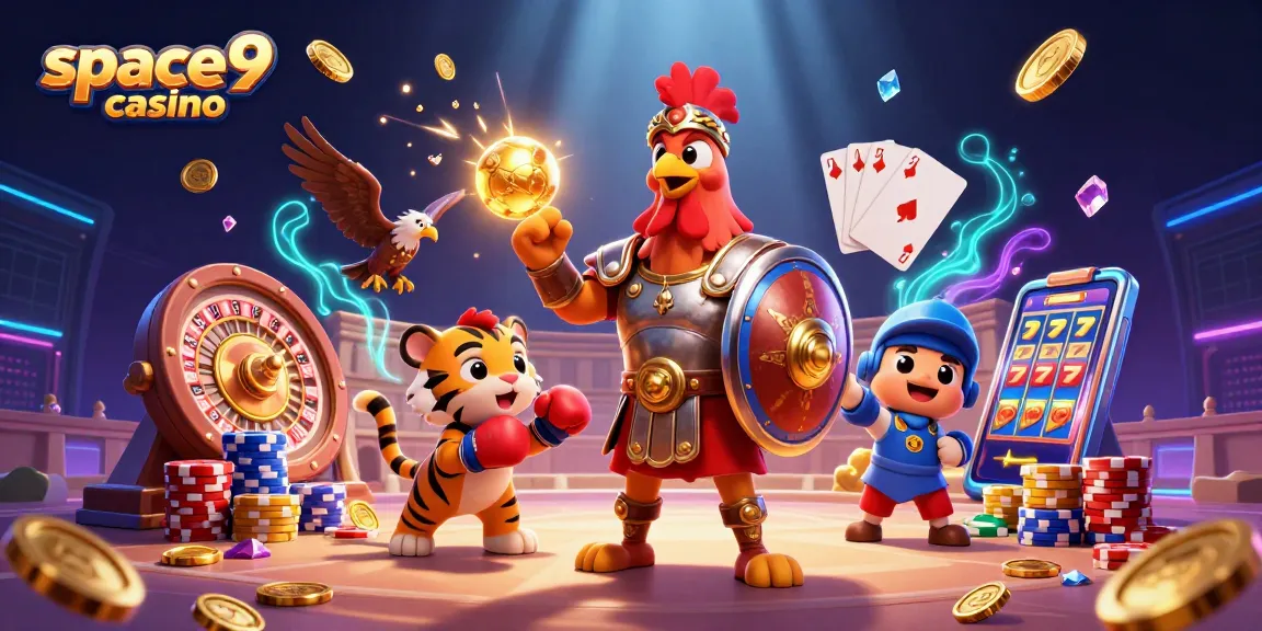 Experience thrilling gameplay at space9 casino with a unique illustrated scene of interactive gaming elements.