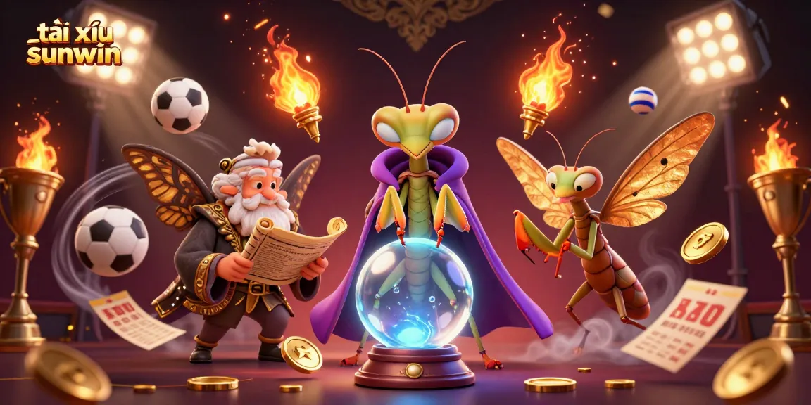 Tài xỉu sunwin game strategy illustration showcasing dynamic sports elements and mystical characters.