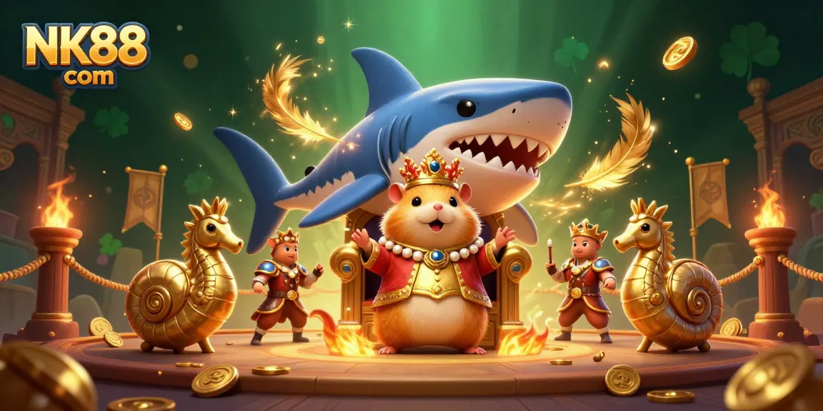 Engage in thrilling gameplay at NK88 com featuring a golden hamster king among dazzling elements.