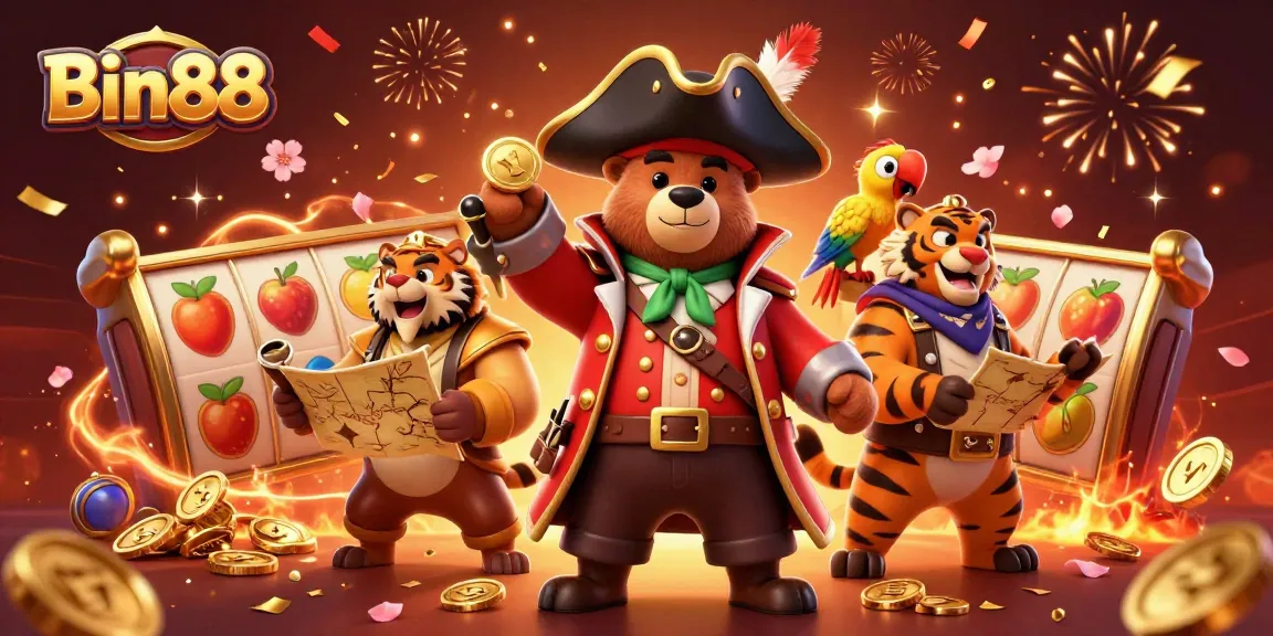 Play thrilling casino games with Bin88 featuring vibrant slots and festive characters.