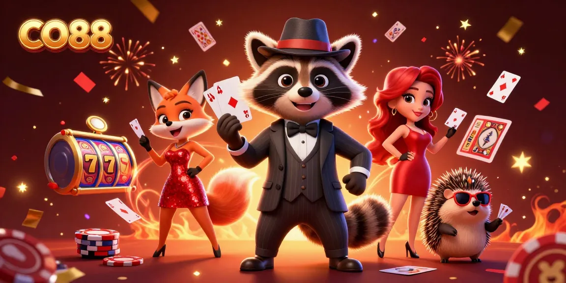 Experience the thrill of CO88 with vibrant casino characters and dynamic elements in a magical scene.
