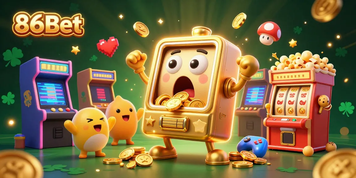 Experience the thrilling jackpot action at 86Bet with gold coins pouring from the exciting slot machine.