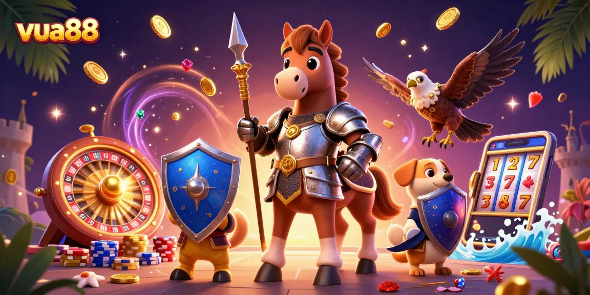Experience exciting gameplay with vua88's dynamic casino scene featuring a knight and a squire.