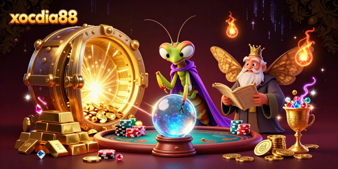 Engage in xocdia88's thrilling poker game with cartoon fortune teller and old moth librarian.