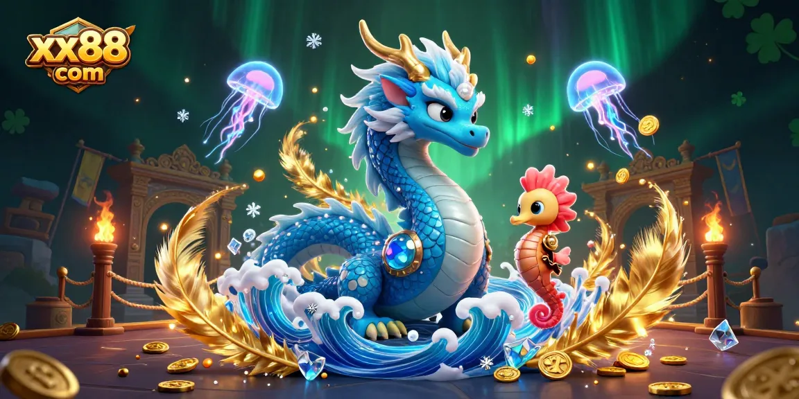 Play thrilling games at xx88 com, featuring a vibrant casino scene with majestic characters and dynamic elements.