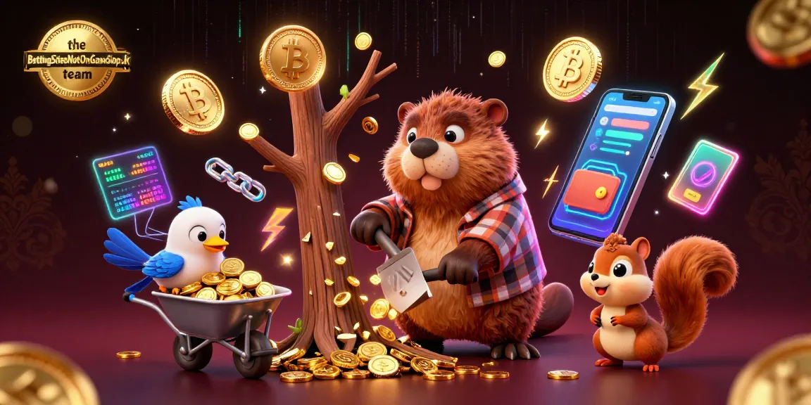 The BettingSitesNotOnGamStop.uk team showcases an exhilarating 3D illustration of a beaver and friends celebrating crypto betting.