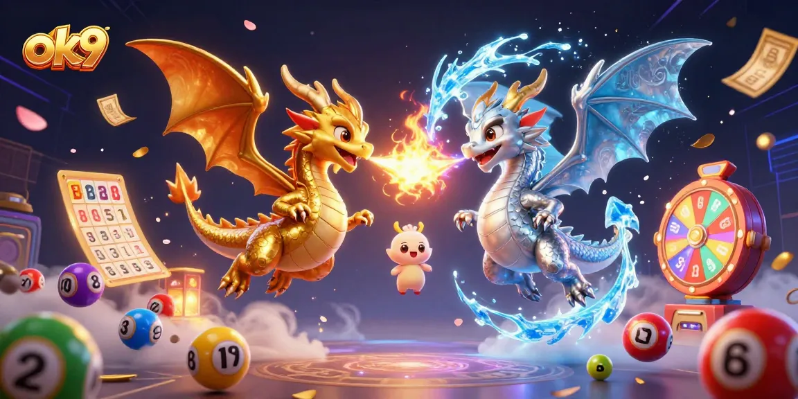 Experience thrilling action at ok9 with gold and silver dragons amidst vibrant lottery games.