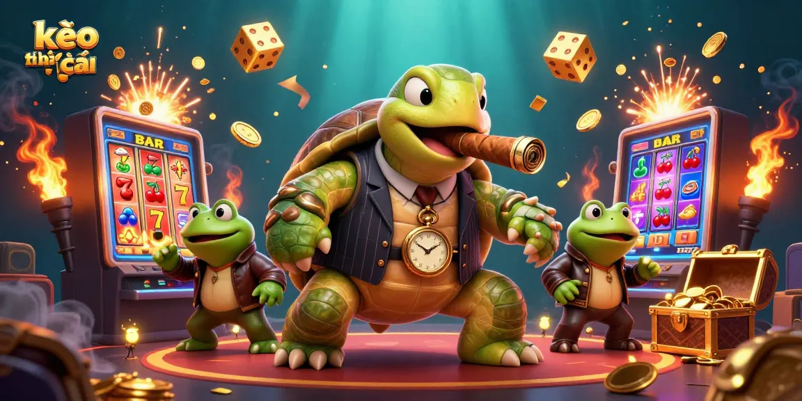Engage with kèo nhà cái through a vibrant scene featuring cartoon characters amidst a jackpot explosion of riches.