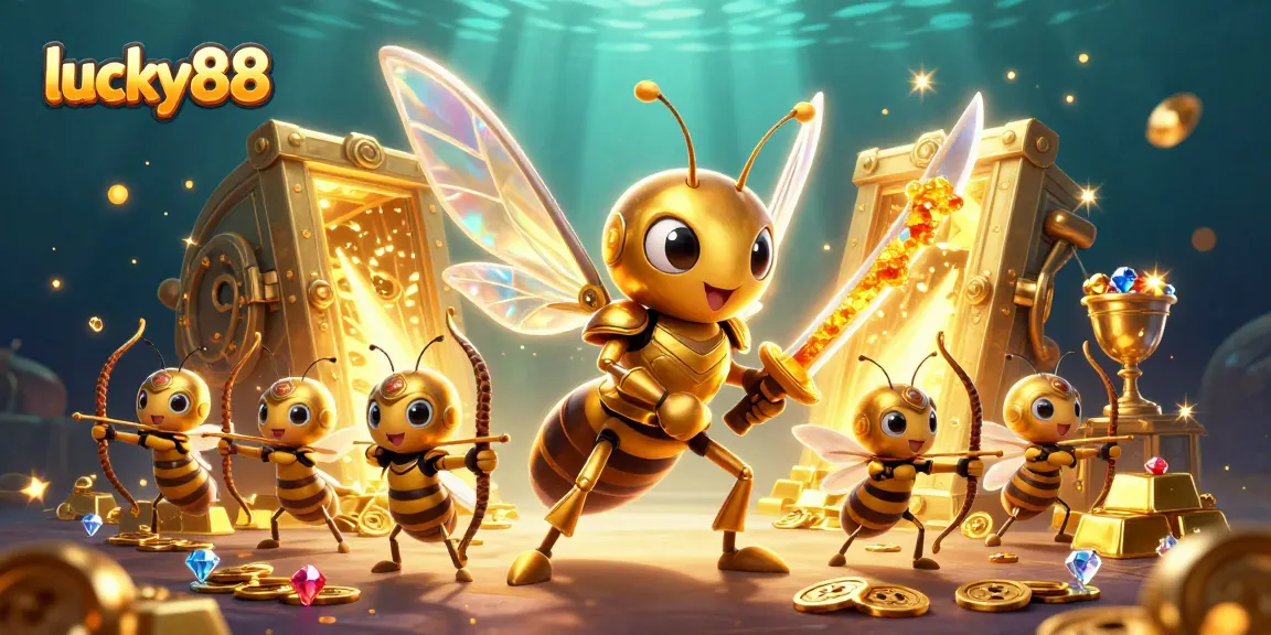 Experience thrilling gameplay with lucky88 in a vibrant casino-themed 3D illustration filled with treasures.