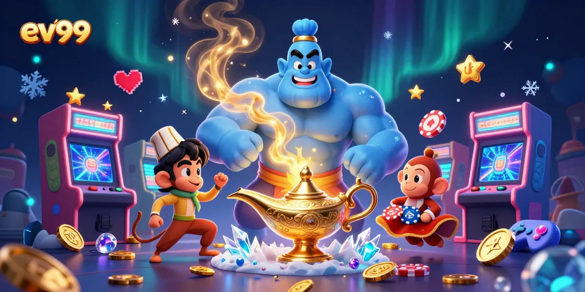 Experience the thrill of gaming adventures with ev99 where a genie, monkey, and magic carpet meet casino excitement.
