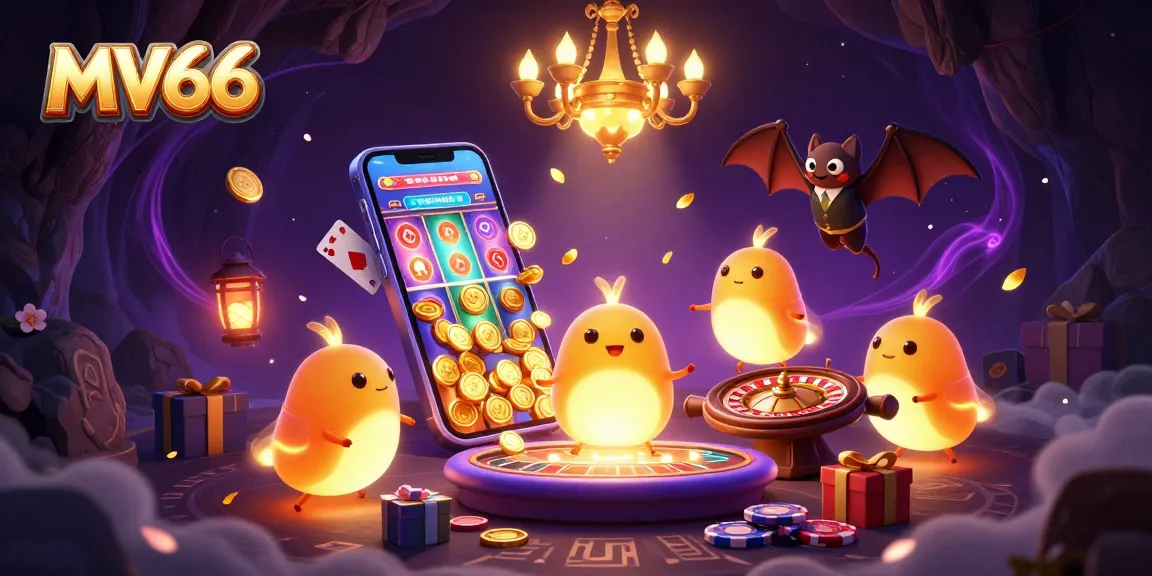 Light up your gaming experience at MV66 with a vibrant 3D casino scene filled with excitement.