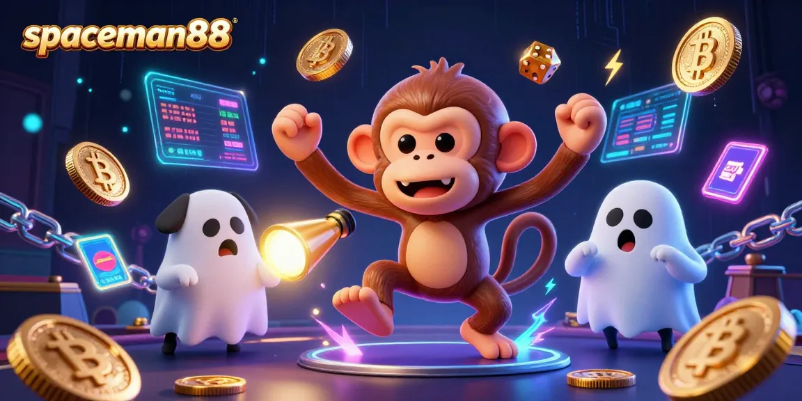 spaceman88 reveals exciting ghostly action in a haunted casino amid glowing crypto elements