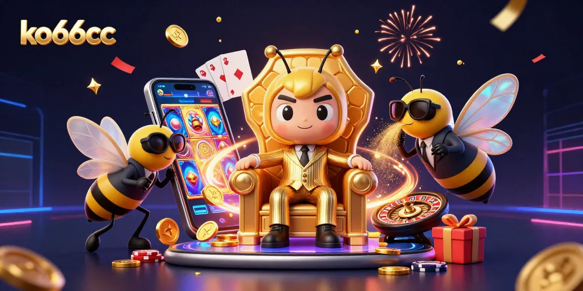 Experience the thrilling world of ko66cc with a vibrant illustration of a casino-themed bumblebee mob boss.